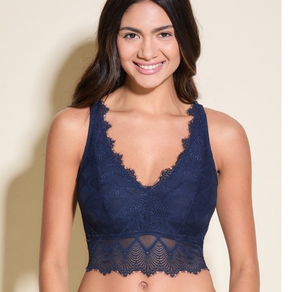 Cosabella Allure Curvy Plunge Bralette Navy Blue Lace Small NEW